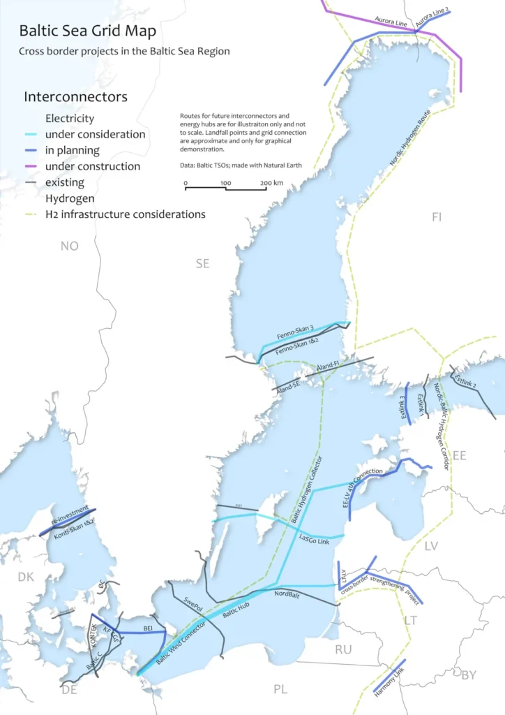 mapa sieci przesyłowej na bałtyku