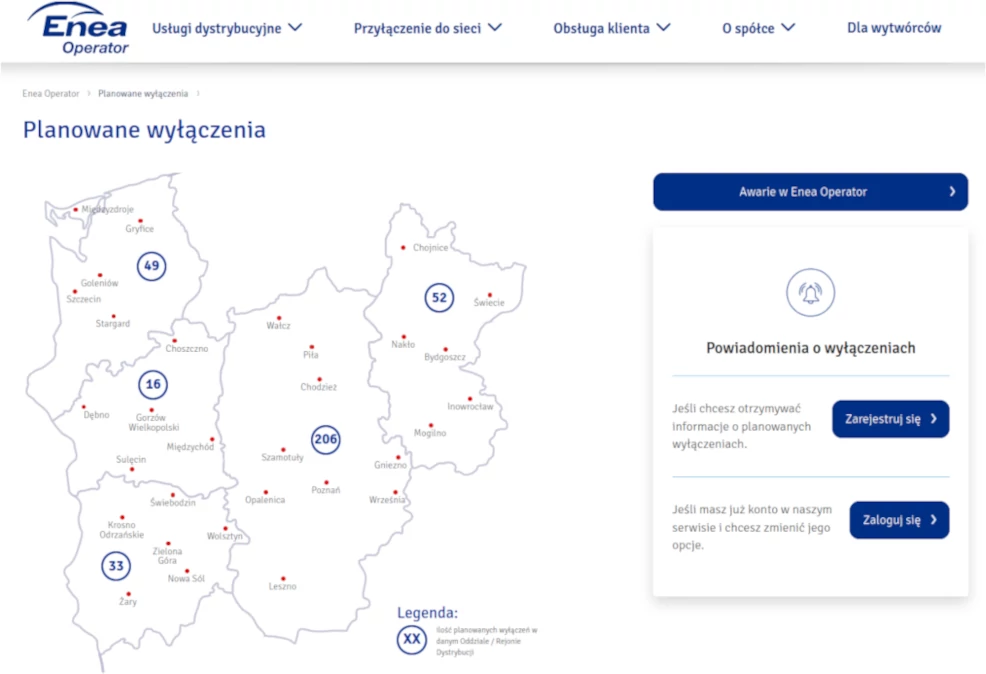 planowane wyłączenia prądu Enea
